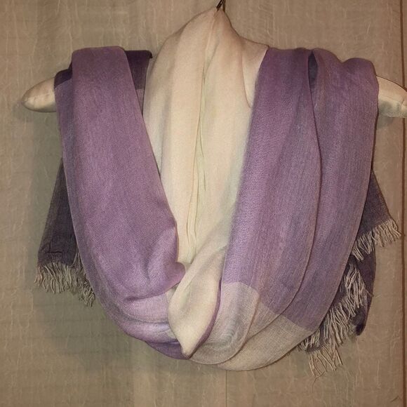 Light Sheer Purple Lavender White Raw Fringed Hem Long Scarf Wrap - Picture 2 of 13